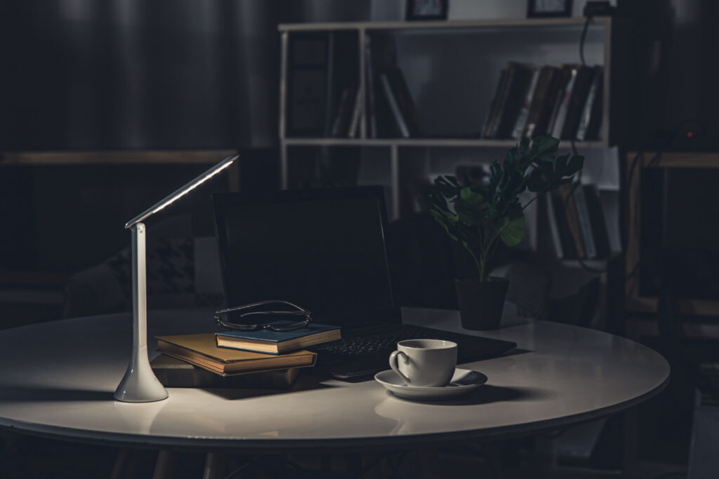 workplace late at night, night work concept.