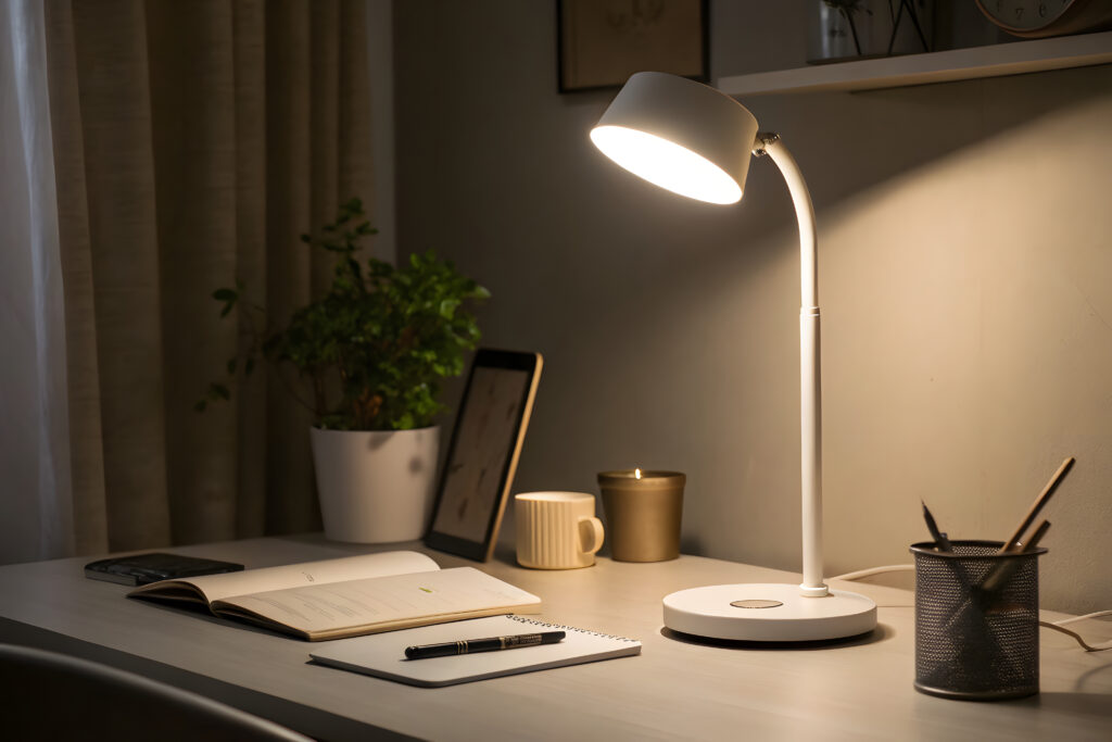modern led desk lamp workspace setup