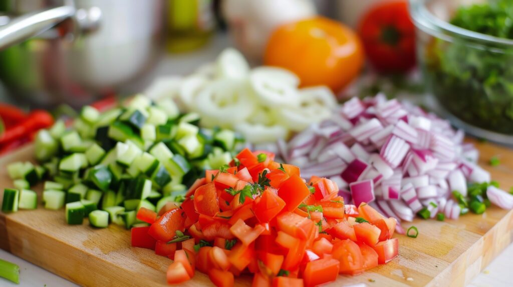 fresh vegetables displayed on wooden tray with bright colors in natural light